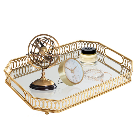 European style glass mirror tray metal decorative trays for Cosmetics Dessert Serving Trays Perfume Jewelry Decorative Trays storage living room wholesale