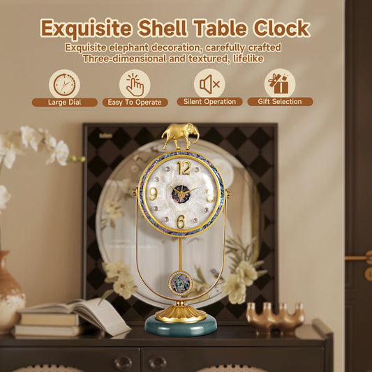 elegant luxury iron table clock elephant design desk unique shell clock for table top gold plated clock home office school decoration wholesale