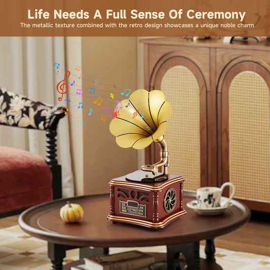 Antique 12-Inch Mini Retro Brown for Bluetooth Speaker Wireless Phonograph Player for Home Stage Outdoor Activities