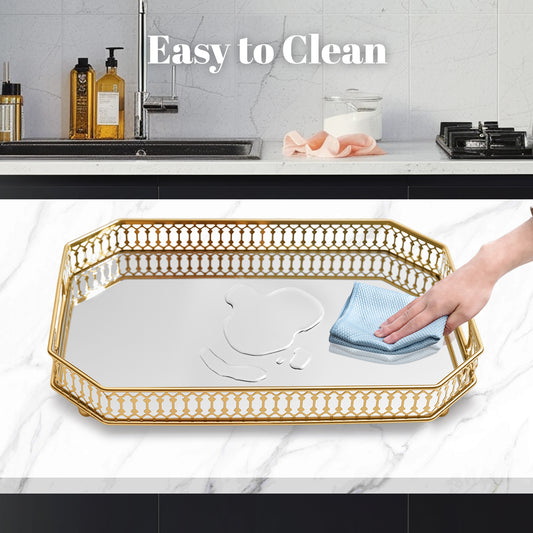 European style glass mirror tray metal decorative trays for Cosmetics Dessert Serving Trays Perfume Jewelry Decorative Trays storage living room wholesale