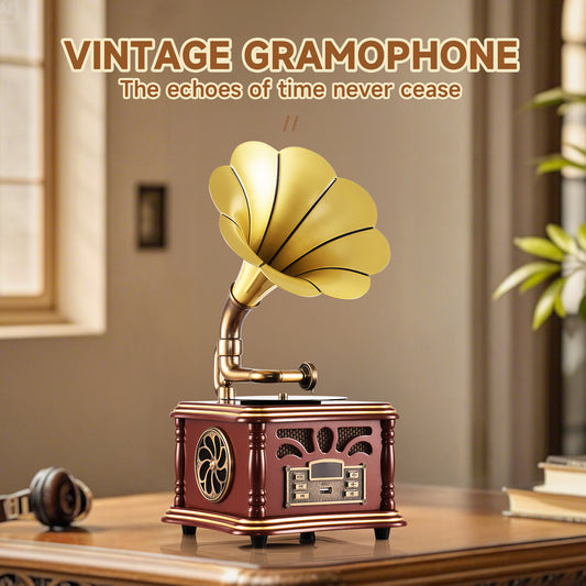 Antique 12-Inch Mini Retro Brown for Bluetooth Speaker Wireless Phonograph Player for Home Stage Outdoor Activities