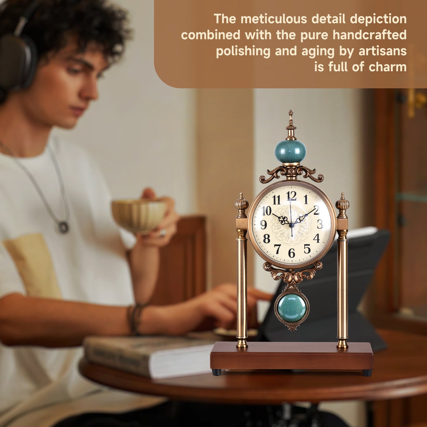 luxury home decor clock antique iron table clock for table ornaments living room /bedroom interior design whoelsale