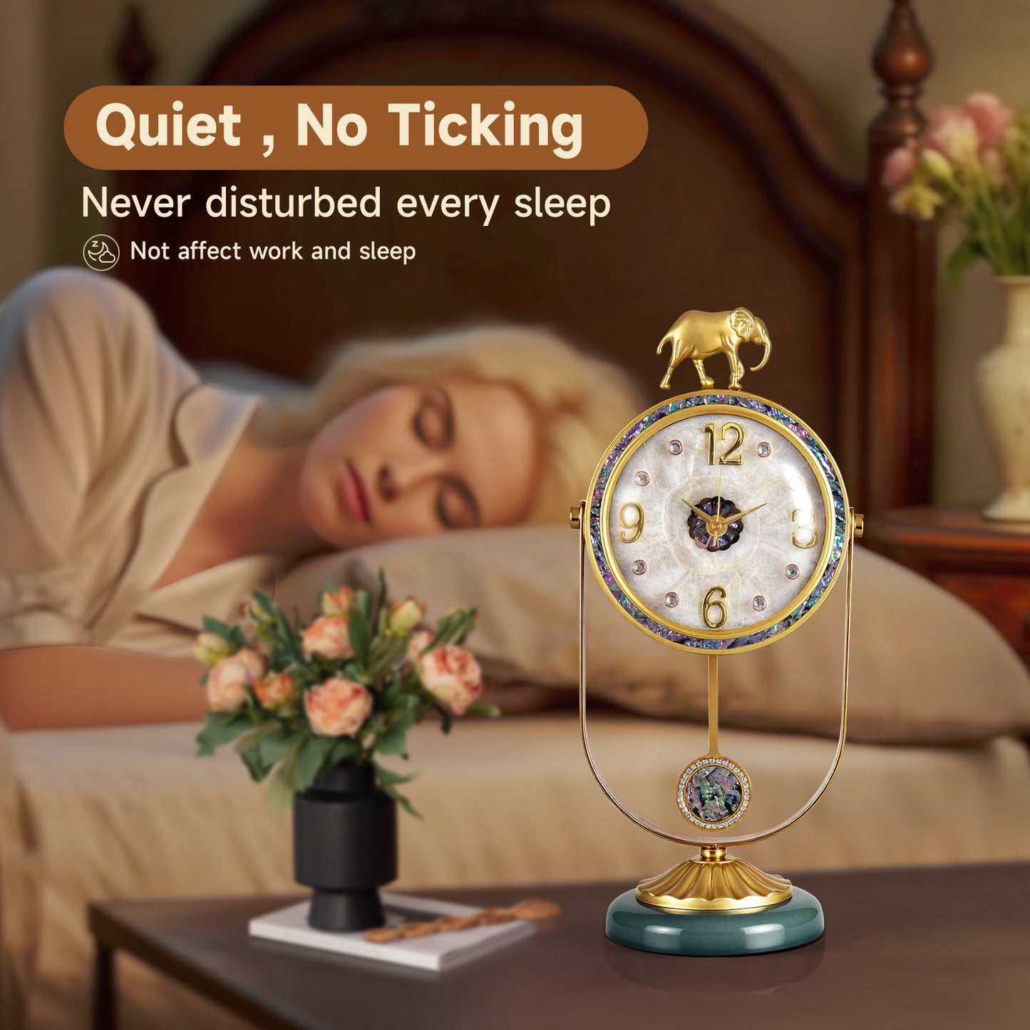 elegant luxury iron table clock elephant design desk unique shell clock for table top gold plated clock home office school decoration wholesale
