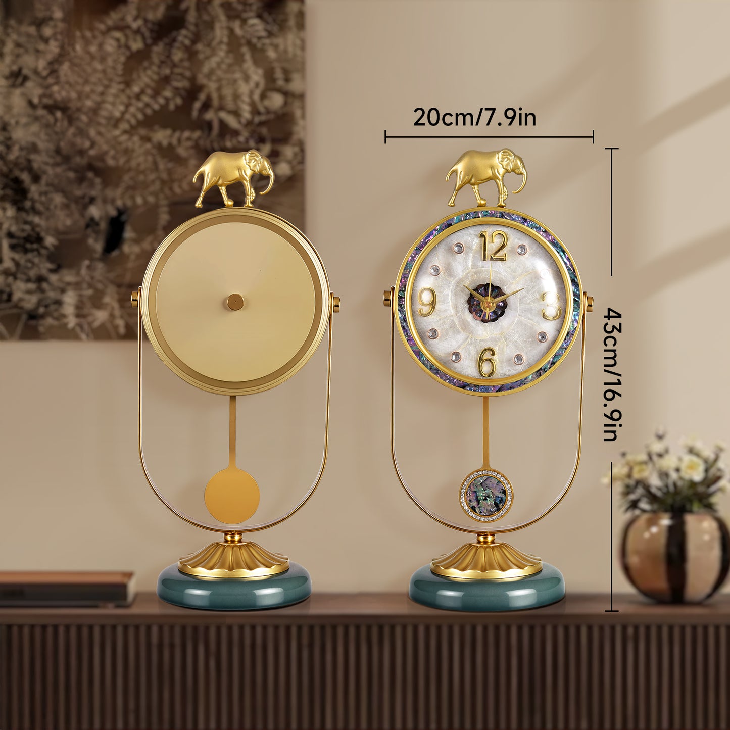 elegant luxury iron table clock elephant design desk unique shell clock for table top gold plated clock home office school decoration wholesale