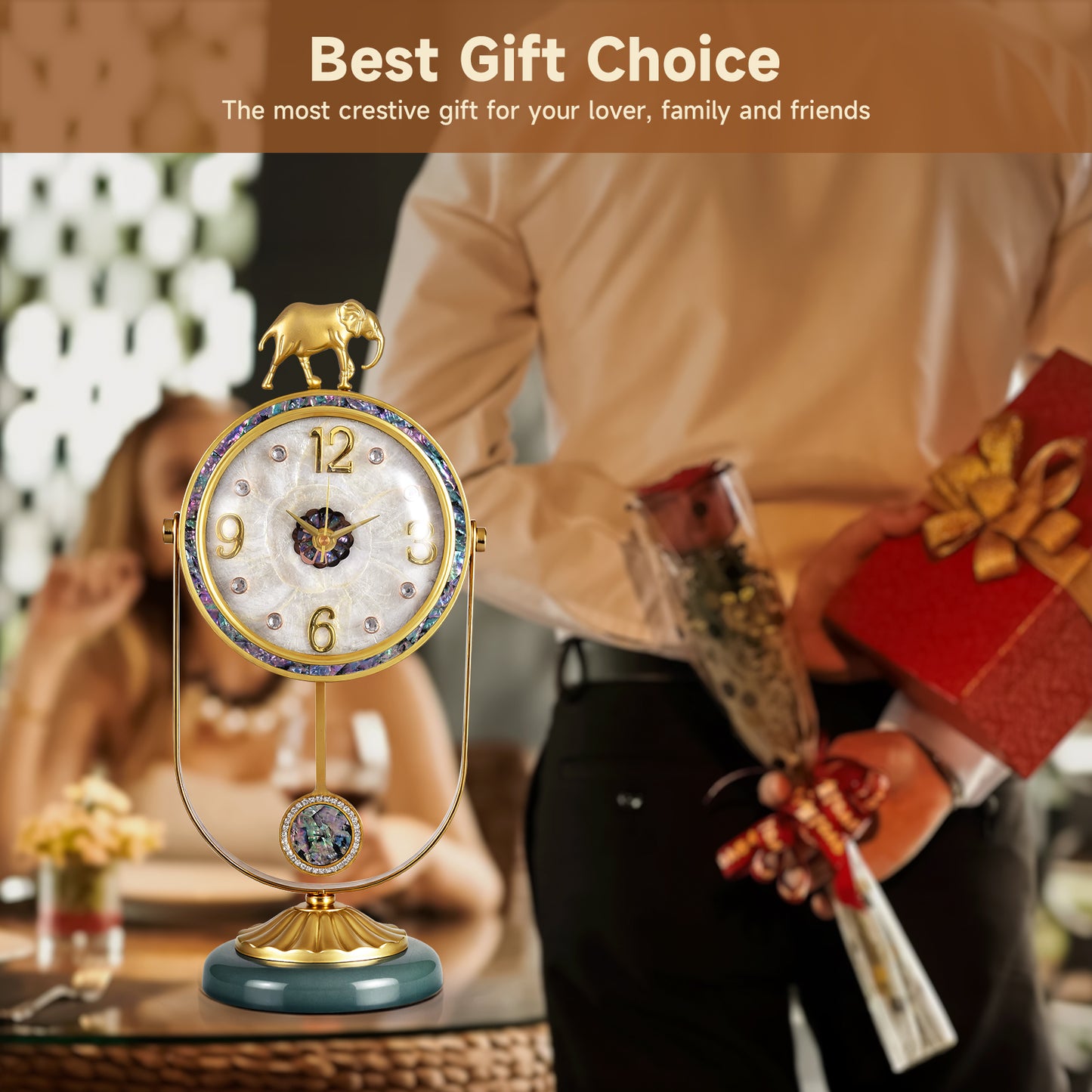 elegant luxury iron table clock elephant design desk unique shell clock for table top gold plated clock home office school decoration wholesale